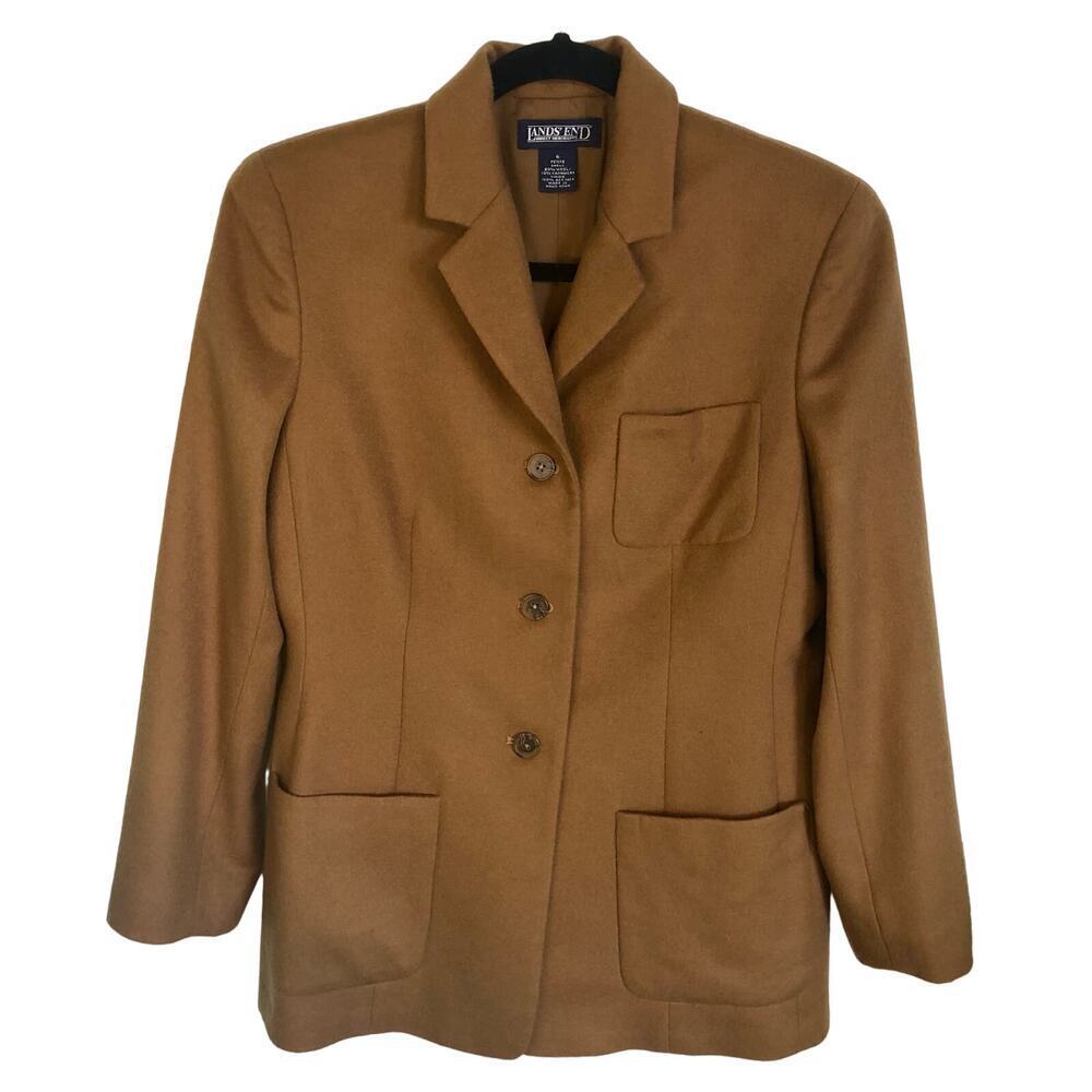 Vintage Lands' End Size 6 Petite Wool Cashmere Camel Blazer Fully Lined Buttons